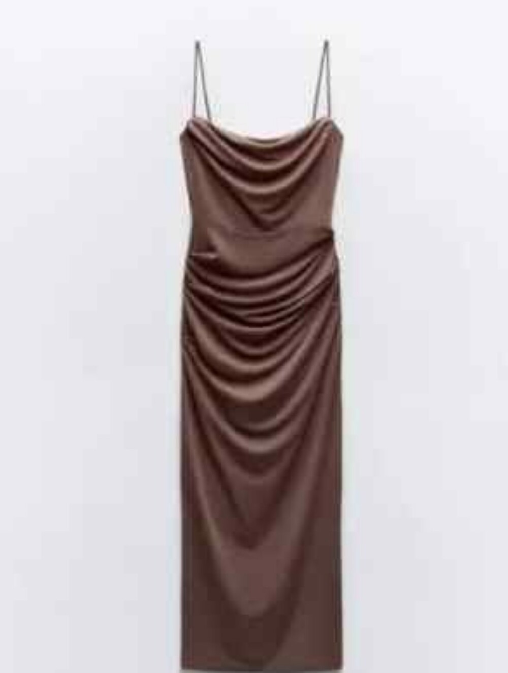 S Zara Mocha Mink Brown Draped Midi Dress